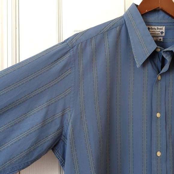 Lucky Brand Retro Woven Striped Point Collar Long Sleeve Button Down Shirt Blue - Picture 3 of 11